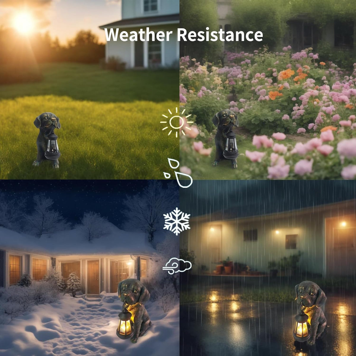 Solar Resin Dog Statue - Garden Art Figurine Dog for Yard Patio Lawn Balcony Decor, Home Houses Holiday Lighting, Outdoor Decoration, Unique Birthdays Ideal Gifts for Mom Grandma Women Wife Sister