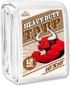 Tarp 10x10 ft Heavy Duty 12mil 100% Waterproof High Durability Multipurpose,Uv Resistant,White Tarp Suitable for Swimming Pools, Boats, Camping, Courtyards, Etc -by MVPNET