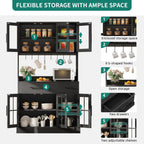 YITAHOME 71'' Kitchen Pantry Storage Cabinet with Microwave Stand, Tall Freestanding Hutch Cabinet with Power Outlet, Pantry Cabinets with Buffet Cupboard, Drawers and Acrylic Doors for Home, Black | Tall Freestanding Hutch Cabinet with Power Outlet