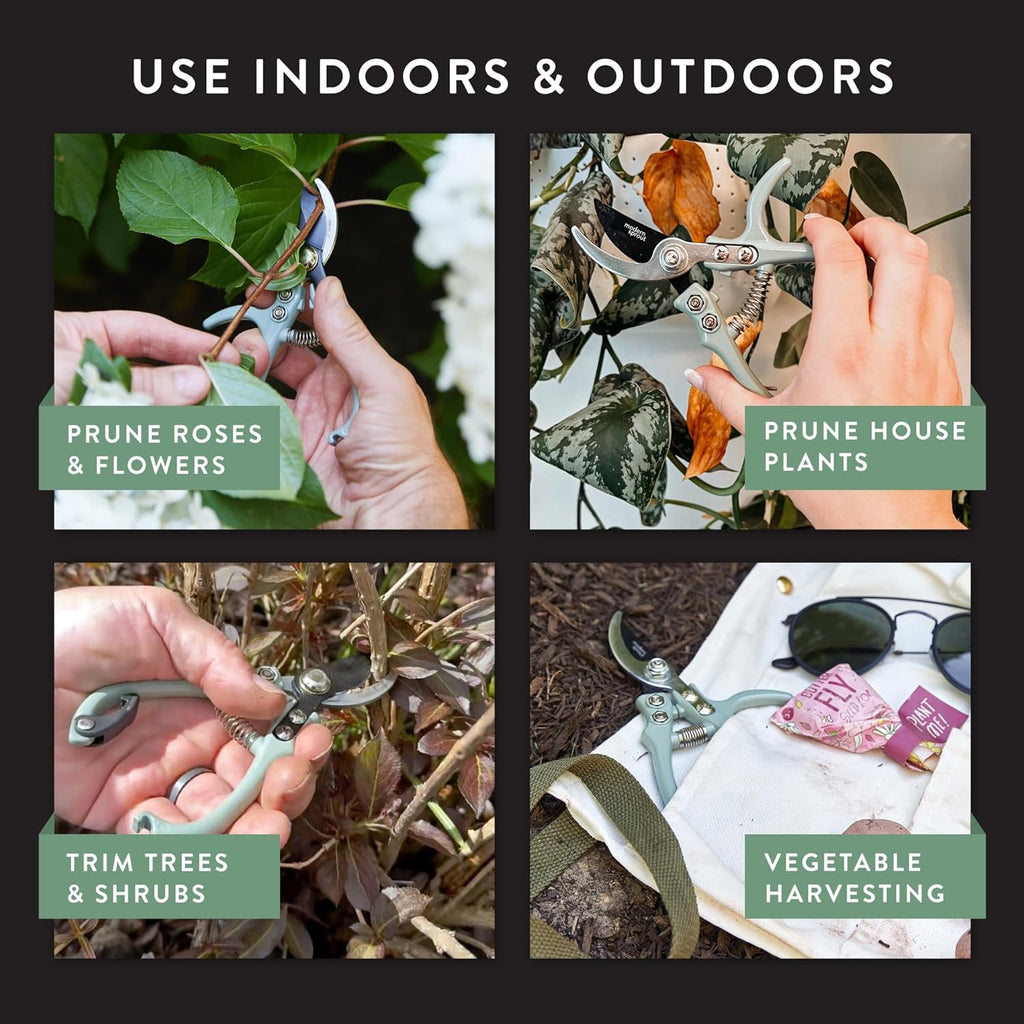 Modern Sprout Hand Pruners - Lightweight Pruning Shears W/Easy Lock- Gardening Scissors - Bypass Sharp Carbon Steel Blade - Rust Resistant - Garden Tools - Reusable Holster - Ocean