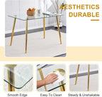 Baysitone 63" Modern Glass Dining Table with 4 Green Velvet Dining Chairs, Gold Metal Legs - Stylish 5-Piece Dining Set for Home