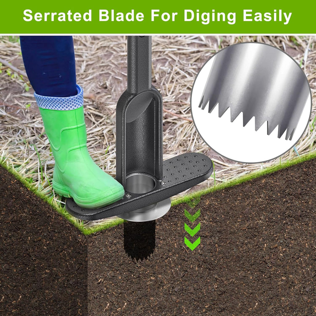 Dolibest Bulb Planter Tool w/Soft Grip, Grass Plugger Tool w/Stainless Steel Sharp Serrations, Depth Adjust Pre-Assembled Sod Plugger w/Centre Auto Dump Design for Lawn Planting Bulbs and Grass Repair