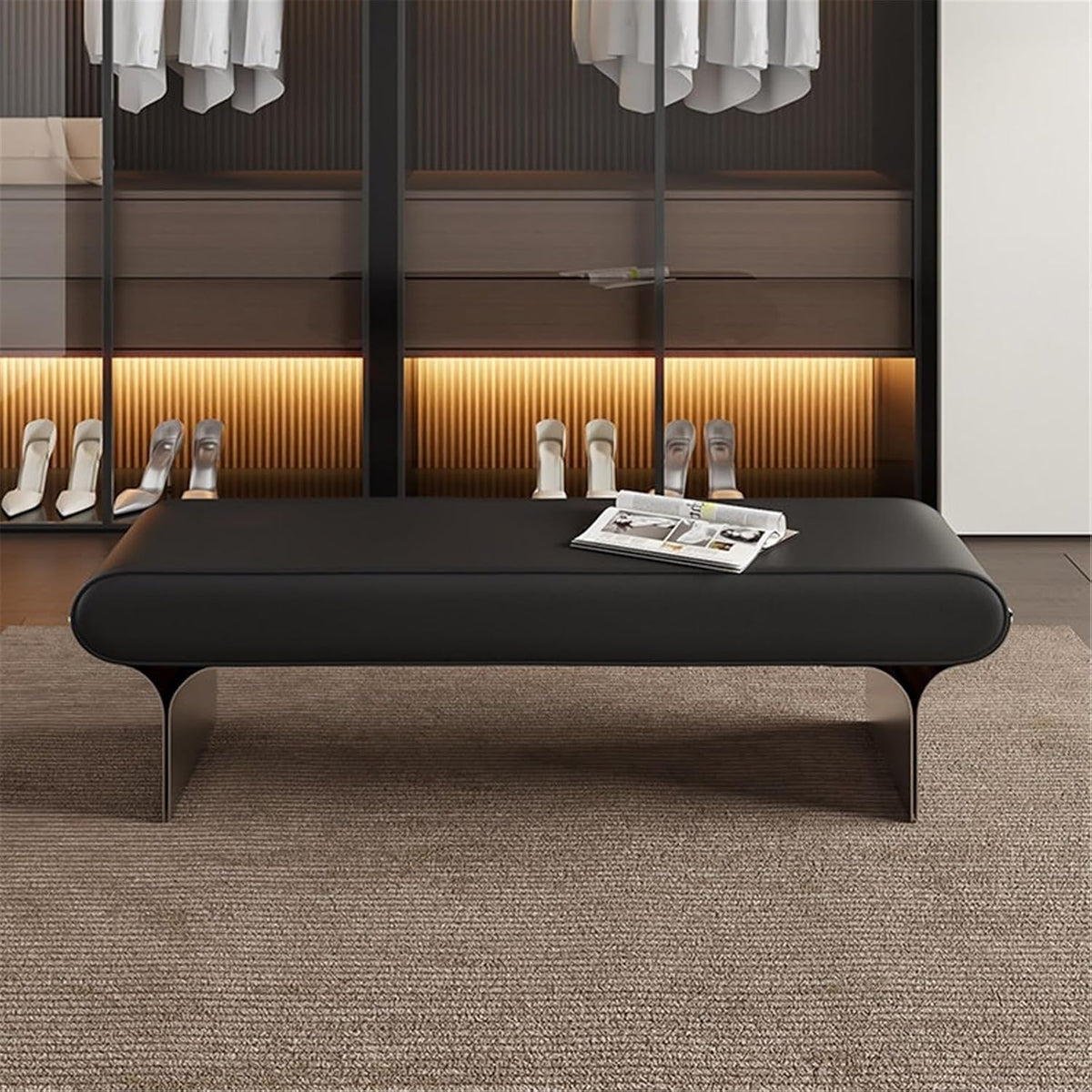Modern Upholstered Bed end Bench Bedroom Home Use Bedside Dressing Room Long Shoe Changing Entryway(Large)