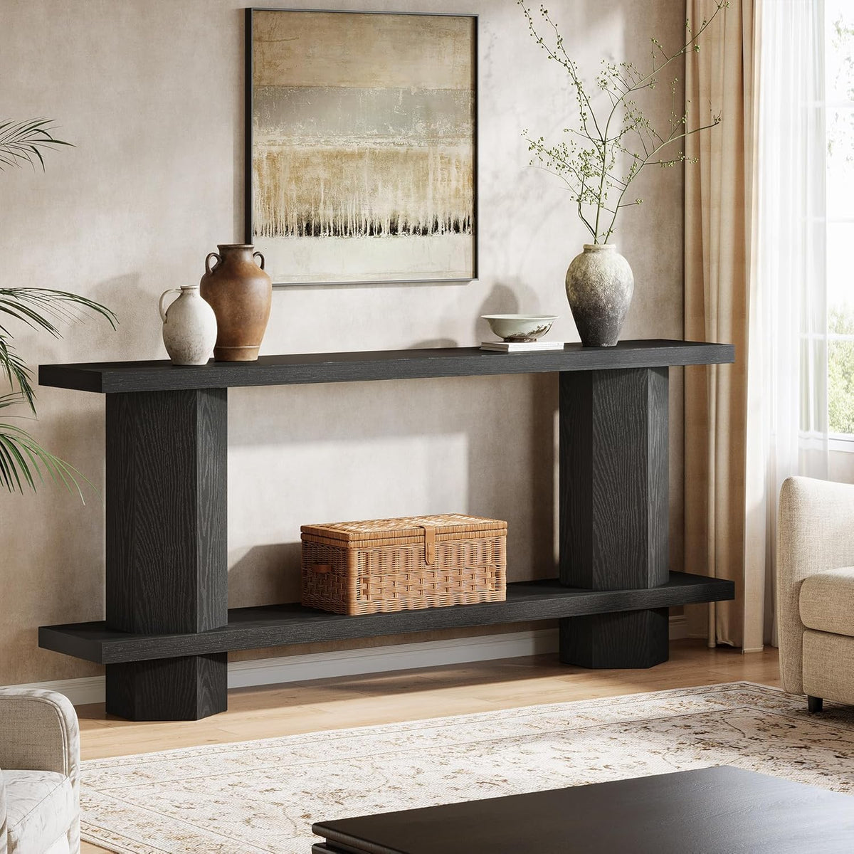 Tribesigns 71-Inch Long Console Table for Entryway, Wooden Sofa Table Behind Couch, for Living Room, Hallway, Foyer, Black