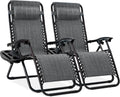 Best Choice Products Set of 2 Adjustable Steel Mesh Zero Gravity Lounge Chair Recliners w/Pillows and Cup Holder Trays - Gray