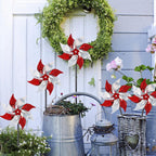 Hausse 10 Pack Reflective Pinwheels, Extra Sparkly Wind Sculptures for Garden Christmas Holiday Winter Decor, Bird Devices Deterrent to Scare Birds Away from Yard Patio Farm, Red & Silver