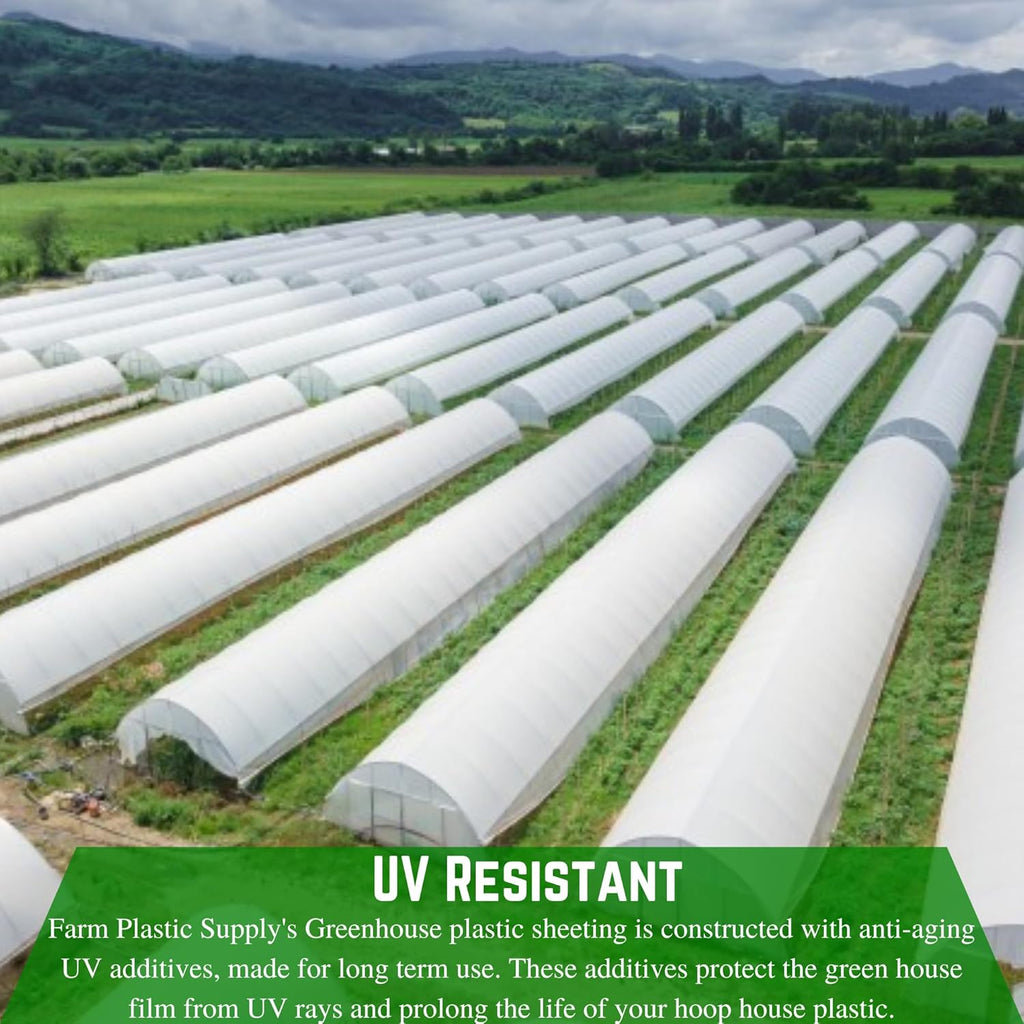 Farm Plastic Supply - String Reinforced 4 Year UV Resistant 10 mil White Greenhouse Plastic Sheeting - 4 Year UV Resistant Polyethylene Greenhouse Film, Hoop House Green House Cover (16' x 75')