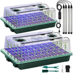 Seed Starter Tray with Grow Light, 2 Packs 80 Cells Seed Starting Kit Seedling Starter Trays with Grow Lights, Plant Germination Trays with Humidity Dome Plant Starter Kit