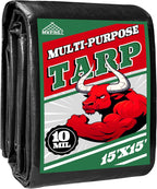 Tarp 15x15 ft Heavy Duty 100% Waterproof 10mil,UV Resistant,Durable Grommets and Reinforced Edges Green/Black Tarp for Camping, Swimming Pools,Car Coverage -by MVPNET