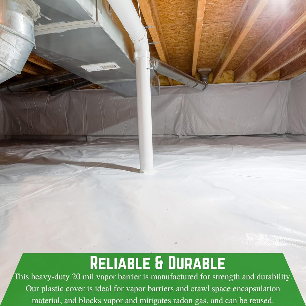 Farm Plastic Supply Crawl Space Vapor Barrier, 20 mil - Thick Plastic Sheeting, Drop Cloth Moisture Barrier for Crawl Space Encapsulation, Heavy Duty Polyethylene, Black & White Panda Film(12' x 100')