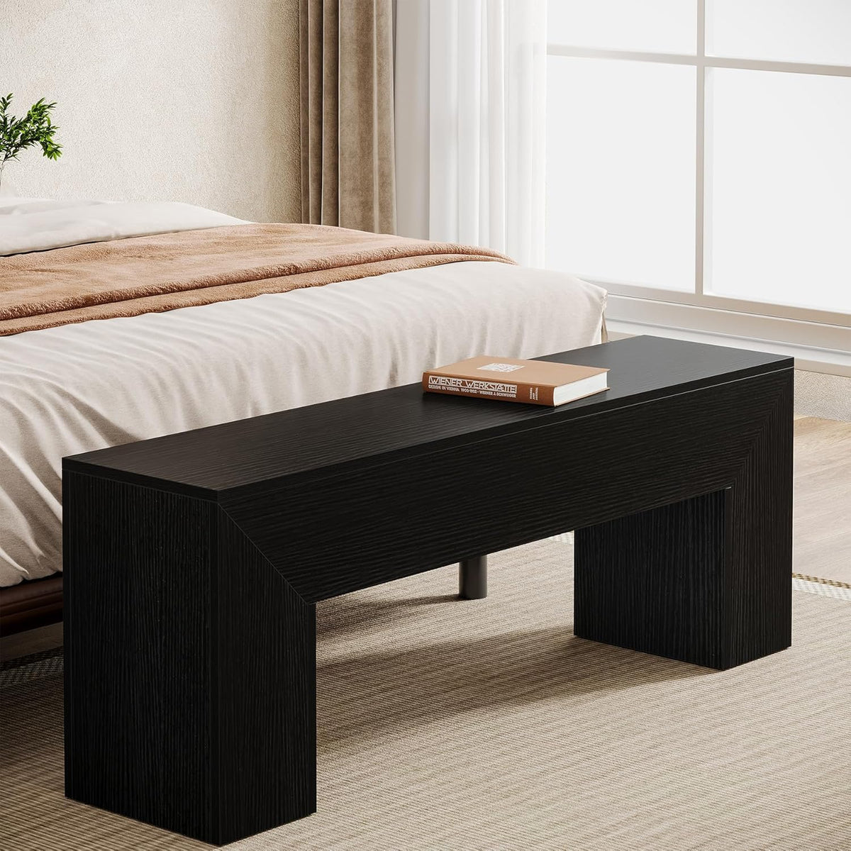 Tribesigns 47'' Wooden Entryway Bench, Farmhouse Entry Bench Seat, Indoor End of Bed Bench with Storage Capability for Living Room, Bedroom, Hallway, Easy Assembly, Black