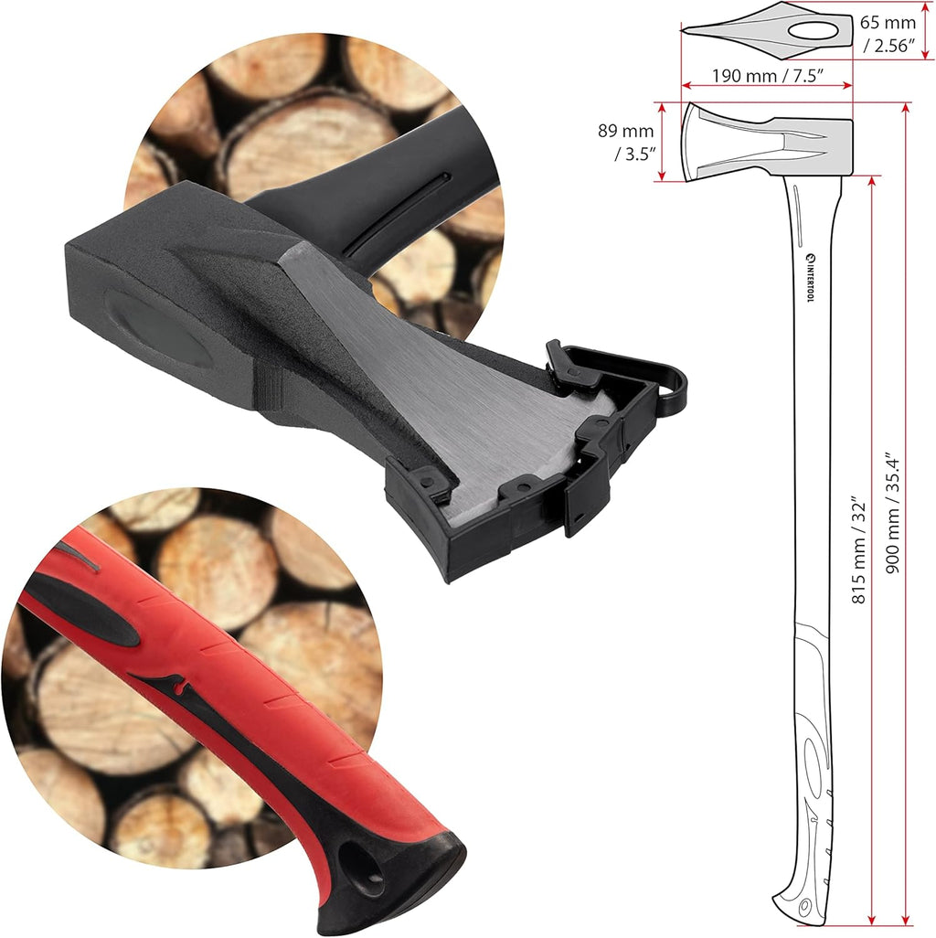 INTERTOOL 36-Inch Wood Splitting Maul | Heavy Duty Axe for Firewood Logs | Shock Absorbing Fiberglass Handle & Sheath | HT-0275