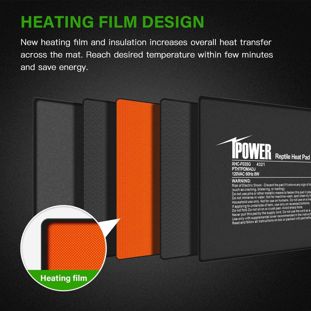 iPower 6 by 8-Inch 8 Watts Reptile Heating Mat with Temperature Controller Under Tank Warmer Terrarium Heat Pad for Reptiles and Amphibians, Black