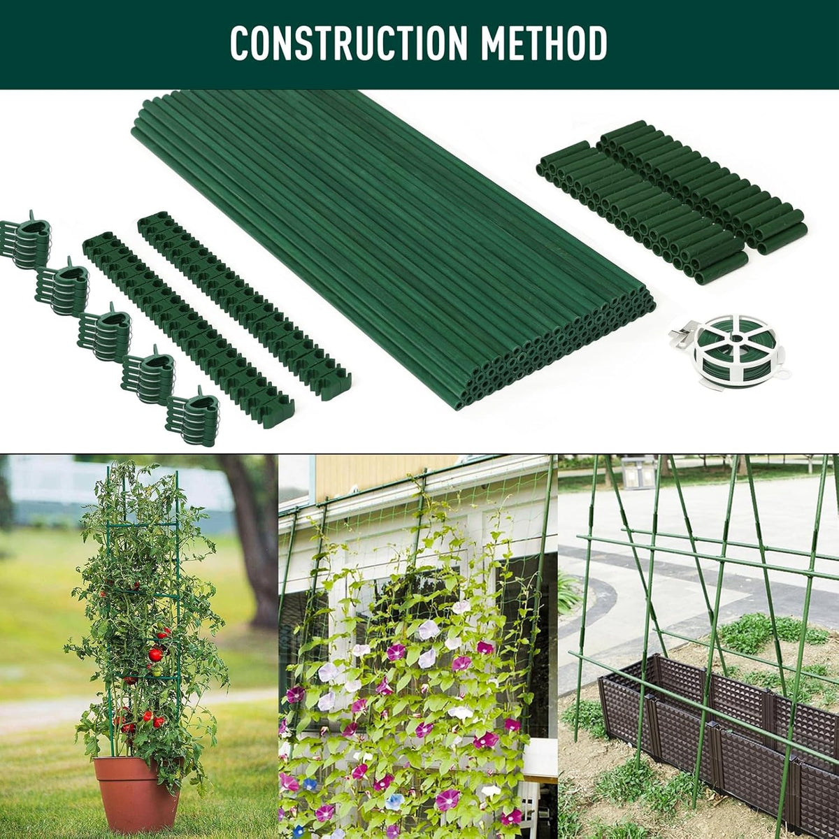 MAXPACE 249pcs Garden Stakes Kit: Includes 80 Sets of Fiberglass Plant Sticks Supports & Accessories for DIY 4ft, 5ft, 6ft, 7ft Stakes for Tomato, Vegetables, Indoor & Outdoor Gardening Supplies
