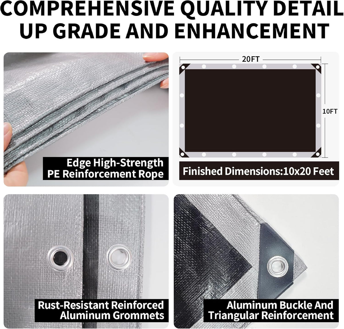Tarp Heavy Duty 10x20ft Waterproof Tarps,10mil Uv Resistant,Multipurpose Silver/Black Tarps for Cars,Camping,Roof,Ship,Garden.by-MVPNET