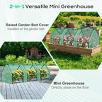 BPS 9x3x3 ft Mini Greenhouse with Green PE Cover UV-Protected Roll-Up Zipper Doors, Ideal for Indoor or Outdoor Use on Raised Garden Beds