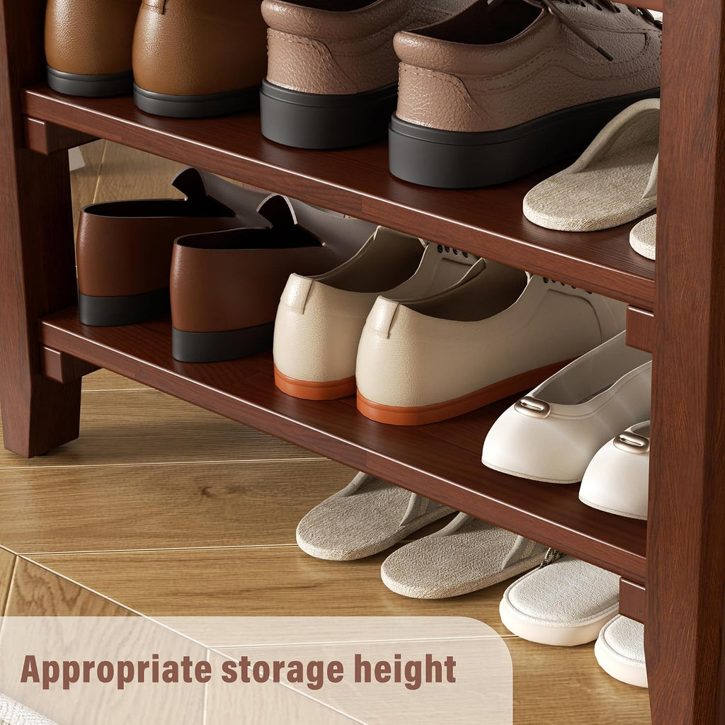 SShoe Rack Bench Mid Century Modern 2-Tier Shoe Rack Organizer for Entryway Hallway or Living Room Farmhouse Rustic Wooden Seat Bench Brown 11.8" Dx31.5 Wx16.5 H