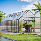CDCASA 28x10x10 FT Greenhouse for Outdoors, Easy Assembly Large Thicker Aluminum Heavy Duty Polycarbonate Greenhouses Kit w/6 Windows, Outside Sunroom Walk-in Green House for Patio,Backyard