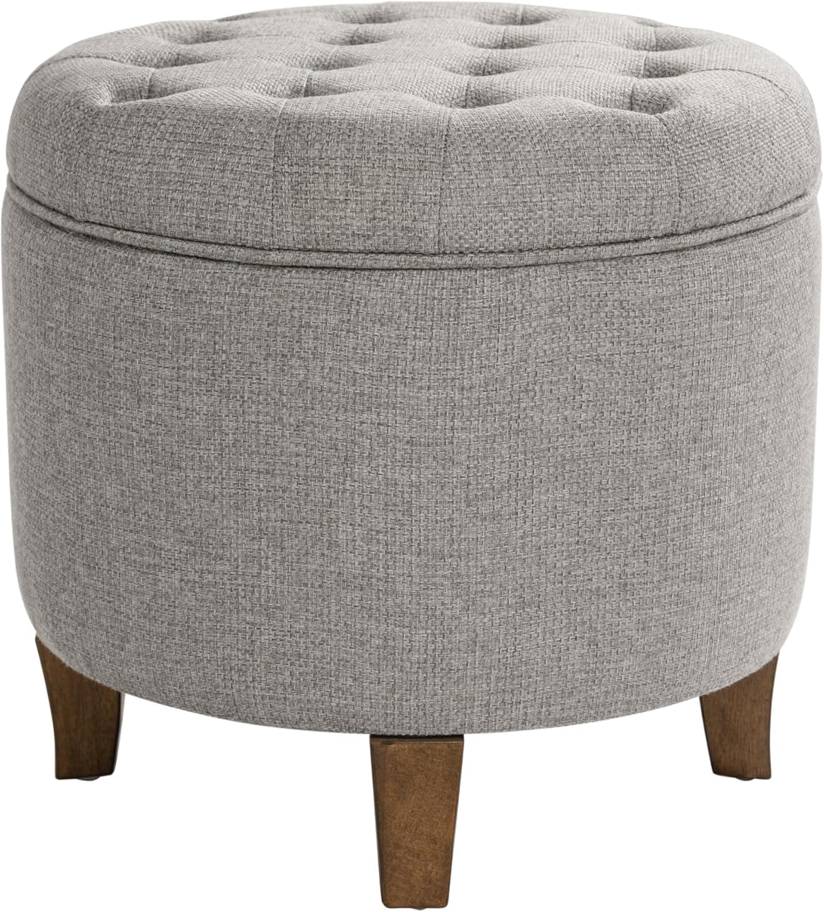HomePop 19" Button Tufted Round Storage Ottoman - Gray Fabric