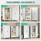 SISESOL 75" Tall Pantry Cabinet,Farmhouse Kitchen Pantry Storage Cabinets with 2 Doors and 5 Shelves,White Metal Storage Cabinet,Large Cupboard for Home,Kitchen,Dining/Living Room