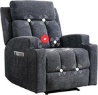 CANMOV Manual Recliner Chair with Massage and Heat, Soft Fabric Recliner Chair with Overstuffed Arm and Back, Manual Reclining Single Sofa with 2 Cup Holders, Side Pocket for Living Room, Dark Grey