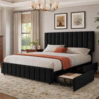 Garvee King Size Bed Frame, Linen Bed Frame with 4 Storage Drawers, Black
