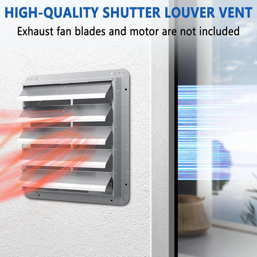 20 Inch Galvanized Shutter Exhaust Louver Vent, Automatic Gravity Shutter Louver Vent for Home Attics, Workshops, Barn, Greenhouse (Motor&Blades are not Included)