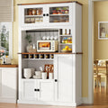 Einhomn 71" Tall Kitchen Pantry Cabinet with Charge Station, 3 Adjustable Shelves, Wine Rack and Glass Door, Kitchen Hutch for Dining Room, Kitchen and Living Room, White