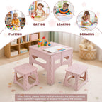 cdar Toddler Table and Chair Set, Kids Table and Chairs, 1 Folding Desk and 2 Chairs, Kids Folding Tables and Chair for Indoor Outdoor Use Light Pink