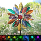 Solar Garden Wind Spinners with Light, Metal Yard Wind Spinners with Stake for Outdoor Lawn Decor (20" W x 77" H)
