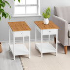 Side Table Set - Small Nightstand Set of 2 with Drawer and Open Storage Shelf - Traditional Style Bedroom or Living Room Furniture - Use as Bedside Tables or End Tables by Lavish Home (White)