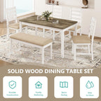 ROCSUMOO 6 Piece Farmhouse Dining Table Set of 6 with 4 Chairs & 1 Bench | 59" Rectangular Kitchen Table Set with Old Design, Farmhouse White Dinner Room Set Solid Wood Stable Space Saving