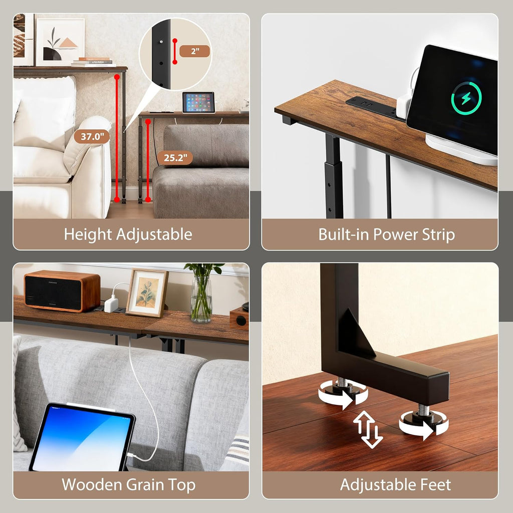 Keelian 45 inch Behind Couch Table with Outlets Sofa Table Rustic Brown