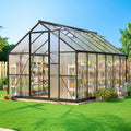 8×12 FT Greenhouse for Outdoors, Quick Setup Polycarbonate Greenhouse with Roof Vent, Walk in Green Houses for Outside for Outdoor Garden Backyard, Black
