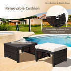 2-Piece Wicker Ottomans, Outdoor Rattan Foot Rest Set of 2 w/Removable Cushions, Multipurpose Foot Stool, Side Table & Additional Seating for Patio, Backyard & Poolside (Off White)