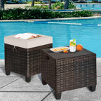 Patio Ottoman Outdoor Rattan Wicker Ottoman Seat, 2 Pieces All Weather Footstool Footrest Seat with Removable Cushions, Outdoor Ottoman Set for Patio, Porch, Poolside (Brown)