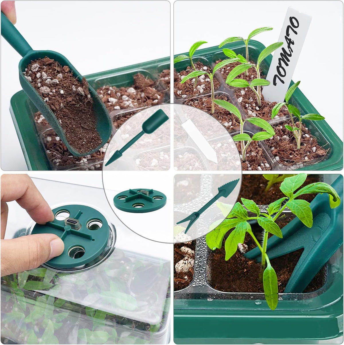 Seed Starter Tray, 2 Pcs Plant Propagation Station with Grow Light,Seedling Starter Trays with Timing Controller,Mini Greenhouse Kit with Humidity Domes and Base,Plant Tray for Seeds Growing Starting
