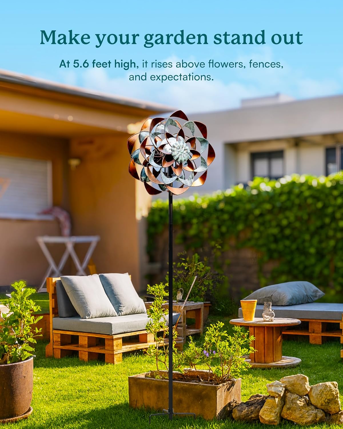 Solar Wind Spinner, Outdoor Metal Wind Spinners with Light, Windmill Decor for Yard Garden, Ideal Gifts for Birthday, Housewarming, Mother's Day, Christmas (13" W x 74" H)
