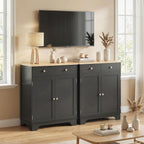 HOMCOM Sideboard Buffet Cabinet with Solid Wood Countertop, Modern Kitchen Storage Cabinet, Coffee Bar Cabinet with 2 Drawers, Doors and Adjustable Shelf, Black