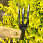14 inch Japanese Hand Tiller/Rake for Garden, 3-tines Cultivator, Without Welding, Oak Handle, for Digging, Soil Preparation, Chopping Through Roots and Hard Soil and Other Gardening tasks