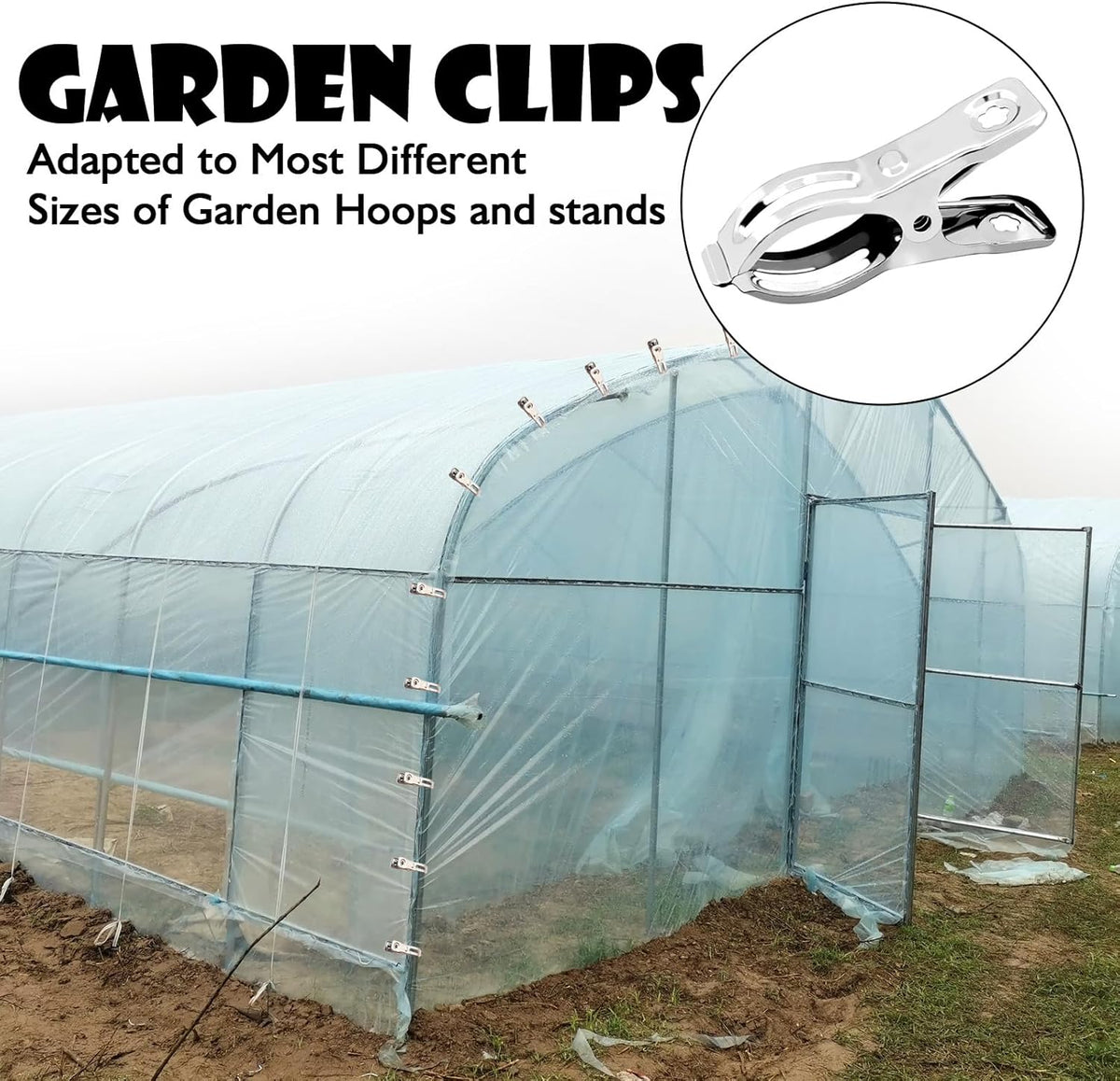 BESTEEL Upgraded 240 PCS Garden Clips, Greenhouse Clamps 100% Stainless Steel Heavy Duty Greenhuose Clips for Netting - Strong Grip to Hold Down Shade Cloth or Plant Cover on Garden Greenhouse Hoops