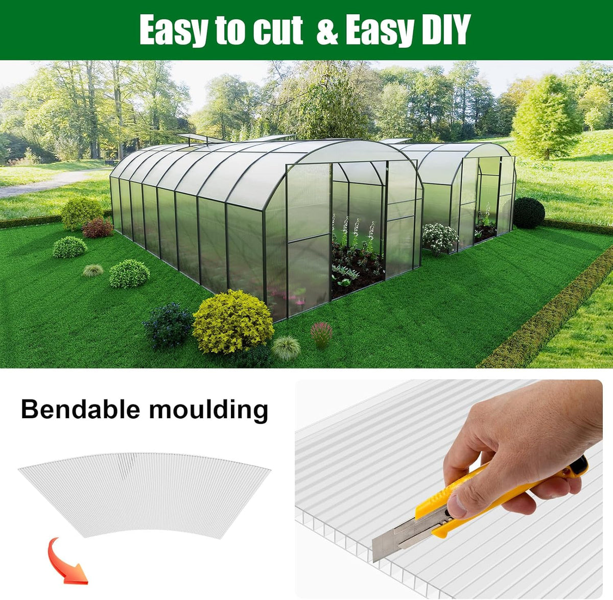 Polycarbonate Greenhouse Panels 24 Pack 4' x 2' x 0.16" Twin-Wall UV-Protected All Weather Plastic Roof Panel Clear Replacement Sheets for Garden Fences, Furniture DIY,Outdoor Roofing