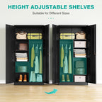 Metal Wardrobe Cabinet with Lock,72" Armoire Closet with Hanging Rod,Lockable Storage Locker,Black Storage Cabinet with Locking Doors,Garage Closet,Steel Wardrobe for Home,Bedroom,Office,Employee,Shop
