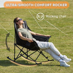 Youtanic Oversized Folding Rocking Camping Chair, Padded Portable Rocking Chair with Pockets, Cup Holder and Carry Bag, Heavy Duty Outdoor Rocker Patio Chair for Garden, Lawn, Yard, Up to 400lbs, Gray