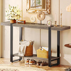 Huuger 47.2 Inch Entryway Table, 2-Tier Industrial Console Sofa Table with Storage, Accent Table, for Entry, Hallway, Entrance, Foyer, T-Shaped Metal Frame, Grey