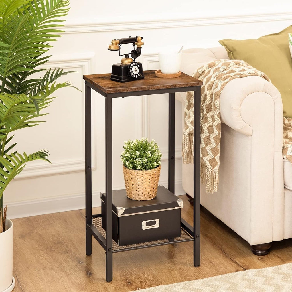 Bedroom Table Telephone Table High Sofa Side Table with Adjustable Mesh Shelf Narrow Bedside Table for Office Hallway Living Room Brown