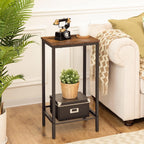 Bedroom Table Telephone Table High Sofa Side Table with Adjustable Mesh Shelf Narrow Bedside Table for Office Hallway Living Room Brown