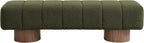 Upholstered Dining Bench, End of Bed Entryway Bench Ottoman for Bedroom Living Room, Dining Room, Green Boucle Fabric Stool Top Wood Leg, 300 LBS Weight Capacity, No-Assembly, Green