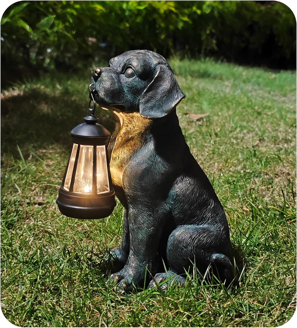 Solar Resin Dog Statue - Garden Art Figurine Dog for Yard Patio Lawn Balcony Decor, Home Houses Holiday Lighting, Outdoor Decoration, Unique Birthdays Ideal Gifts for Mom Grandma Women Wife Sister