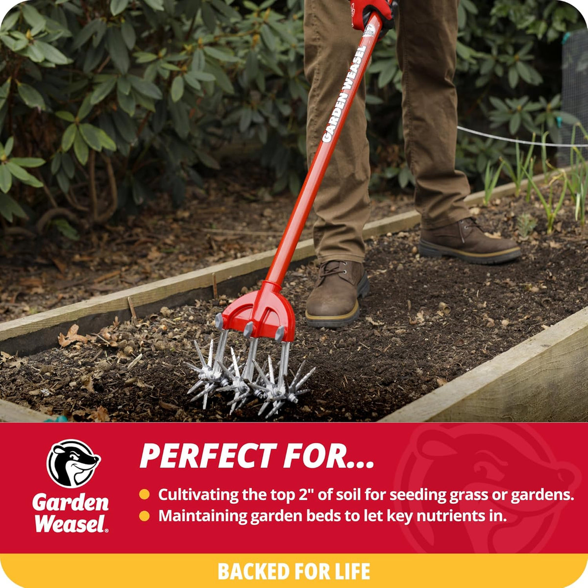 Garden Weasel Rotary Cultivator & Hand Tiller - 2-in-1 | Aerate, Weed, Cultivate, Plant, Reseed | Lawn Reseeding Garden Tool, Garden Soil Loosener | 91206